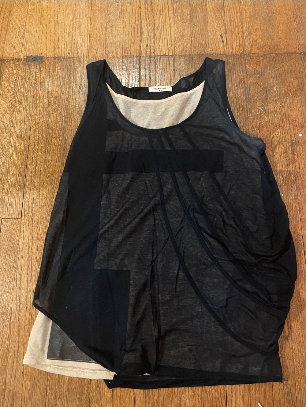 Helmut Lang Black Sheer Layered Tank Top